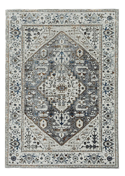5' X 8' Gray Brown And Teal Floral Medallion Area Rug