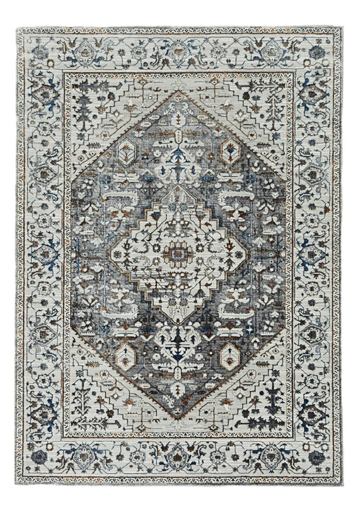 8' X 11' Ivory Gray And Brown Floral Medallion Area Rug