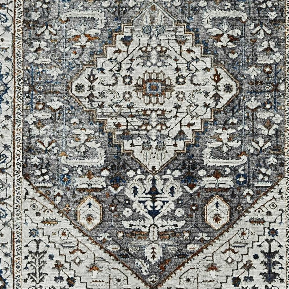 8' X 11' Ivory Gray And Brown Floral Medallion Area Rug