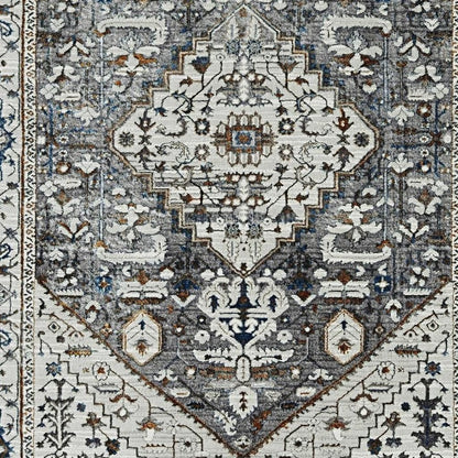 8' X 11' Ivory Gray And Brown Floral Medallion Area Rug