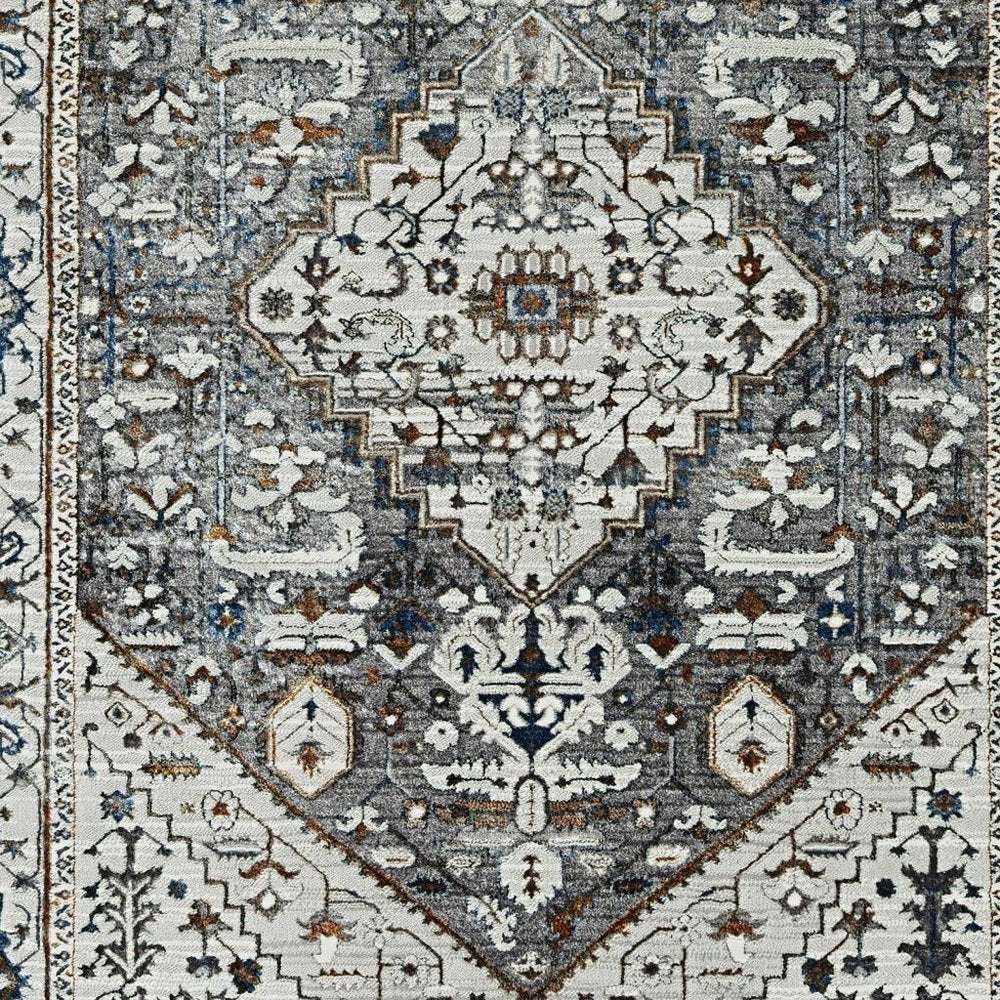 5' X 8' Gray Brown And Teal Floral Medallion Area Rug