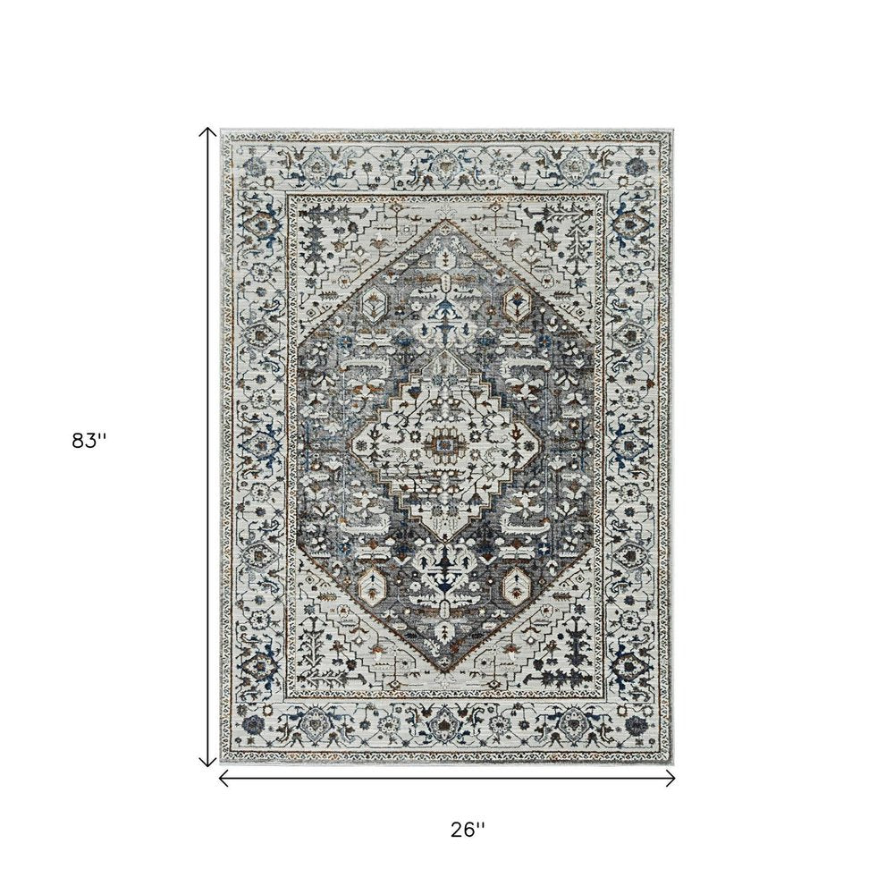 5' X 8' Gray Brown And Teal Floral Medallion Area Rug