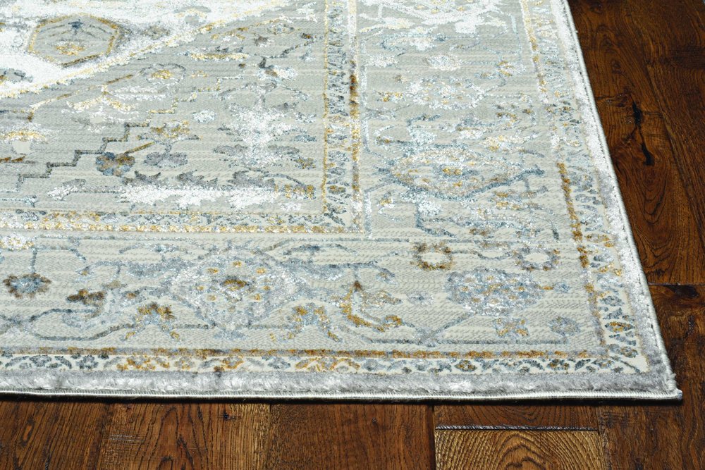 8' X 11' Ivory Gray And Brown Floral Medallion Area Rug