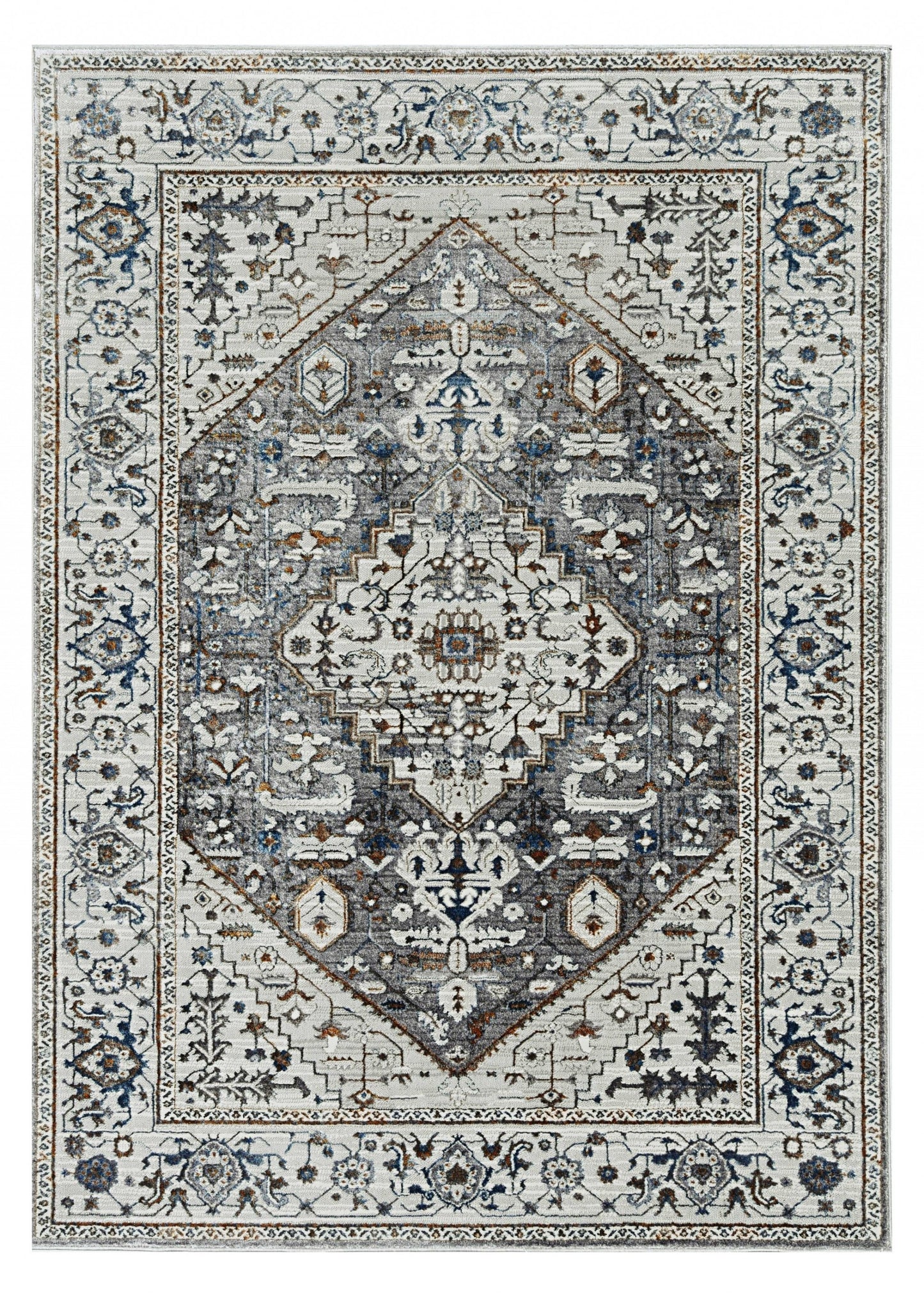 8' X 11' Ivory Gray And Brown Floral Medallion Area Rug