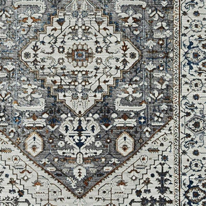7' Gray Brown And Teal Floral Medallion Area Rug
