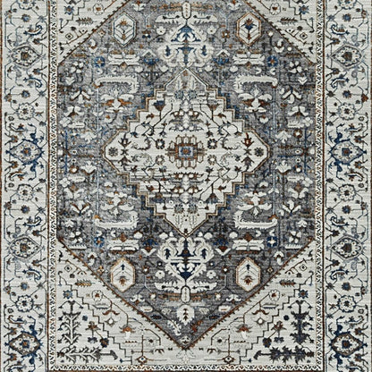 8' X 11' Ivory Gray And Brown Floral Medallion Area Rug