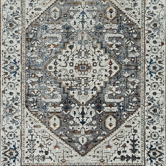 5' X 8' Gray Brown And Teal Floral Medallion Area Rug
