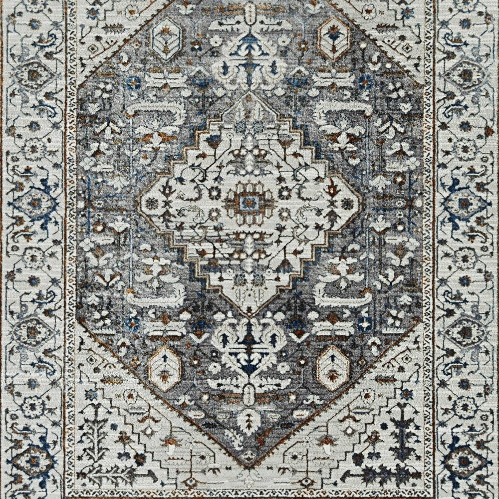 8' X 11' Ivory Gray And Brown Floral Medallion Area Rug