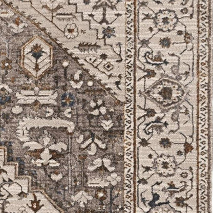 8' X 11' Ivory Gray And Brown Floral Medallion Area Rug