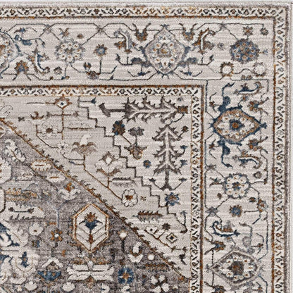 5' X 8' Gray Brown And Teal Floral Medallion Area Rug
