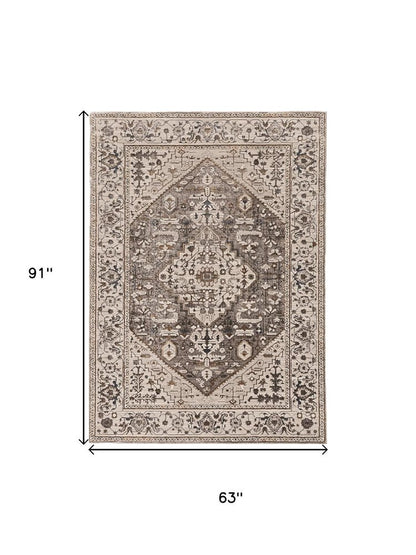 8' X 11' Ivory Gray And Brown Floral Medallion Area Rug
