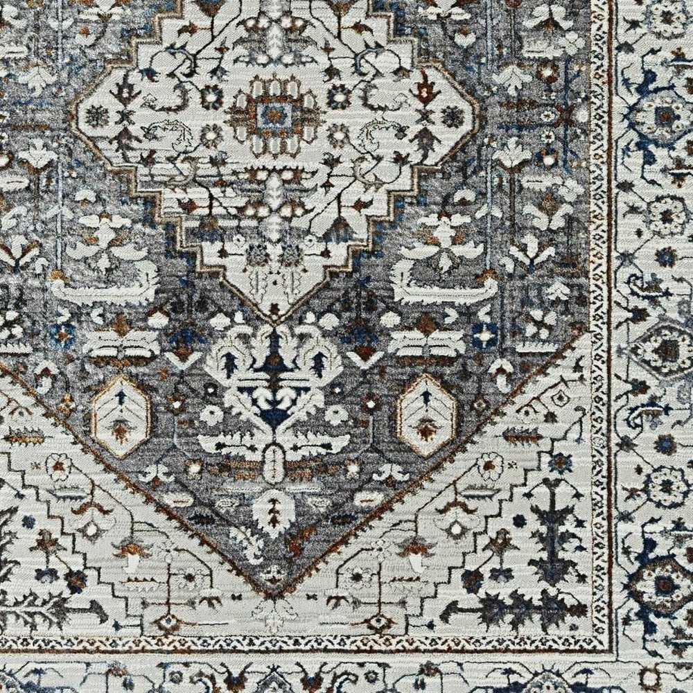 8' X 11' Ivory Gray And Brown Floral Medallion Area Rug