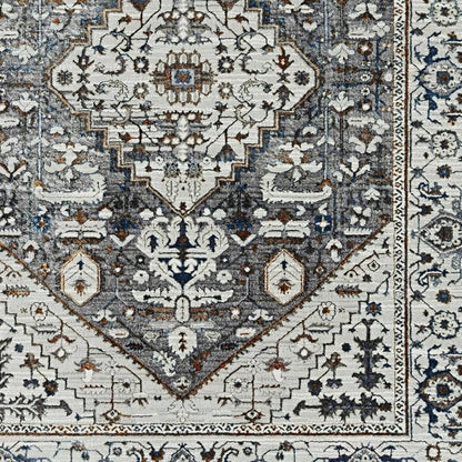 8' X 11' Ivory Gray And Brown Floral Medallion Area Rug