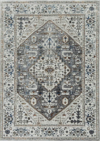 8' X 11' Ivory Gray And Brown Floral Medallion Area Rug