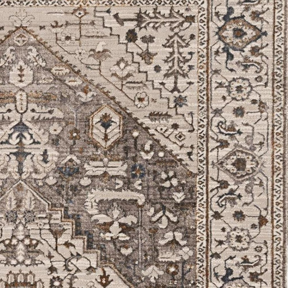 8' X 11' Ivory Gray And Brown Floral Medallion Area Rug