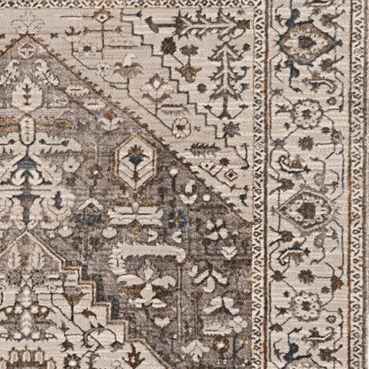 8' X 11' Ivory Gray And Brown Floral Medallion Area Rug