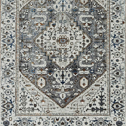 8' X 11' Ivory Gray And Brown Floral Medallion Area Rug