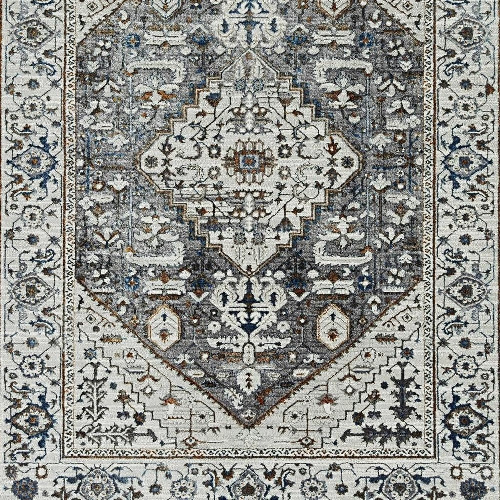 8' X 11' Ivory Gray And Brown Floral Medallion Area Rug