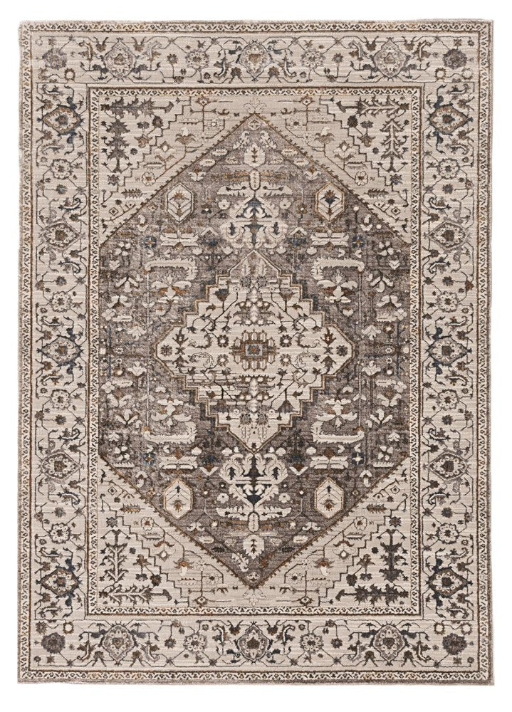8' X 11' Ivory Gray And Brown Floral Medallion Area Rug