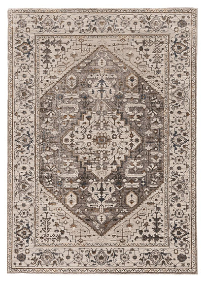 8' X 11' Ivory Gray And Brown Floral Medallion Area Rug