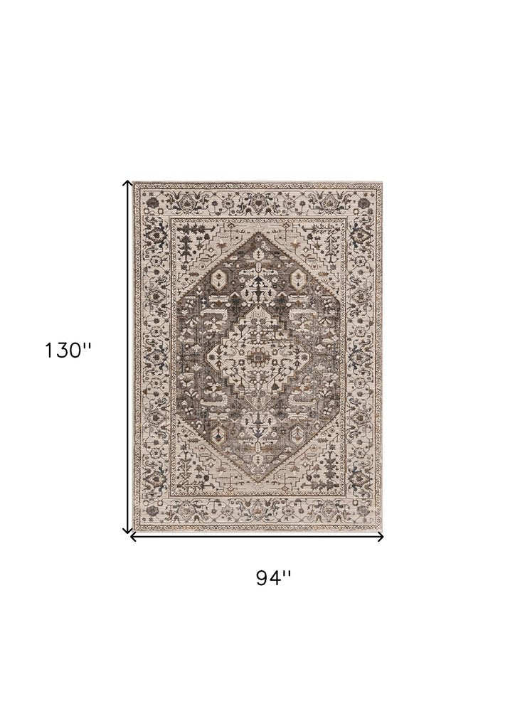 8' X 11' Ivory Gray And Brown Floral Medallion Area Rug