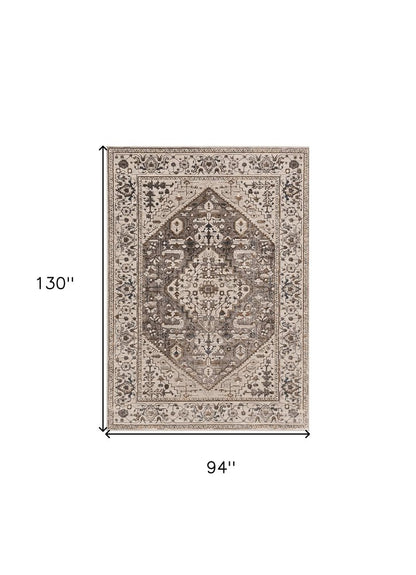 8' X 11' Ivory Gray And Brown Floral Medallion Area Rug