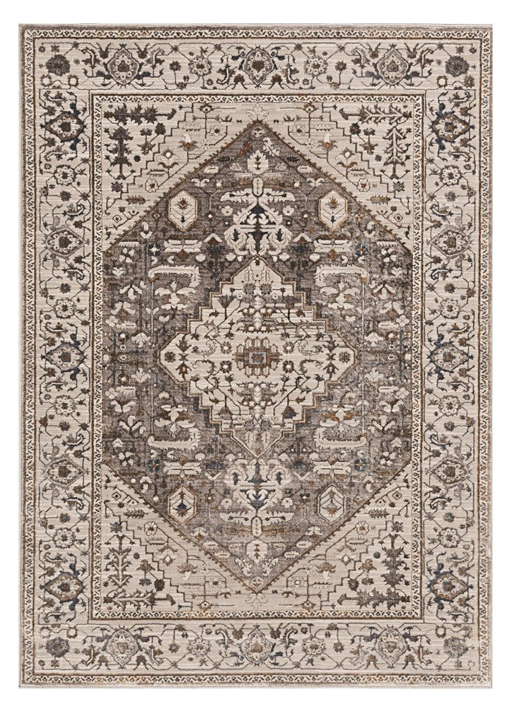 8' X 11' Ivory Gray And Brown Floral Medallion Area Rug