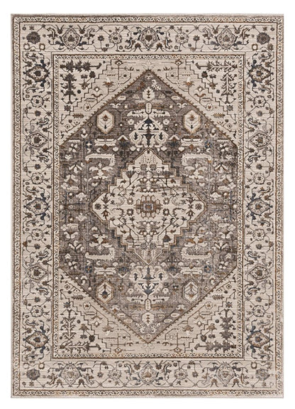 8' X 11' Ivory Gray And Brown Floral Medallion Area Rug