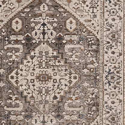 8' X 11' Ivory Gray And Brown Floral Medallion Area Rug