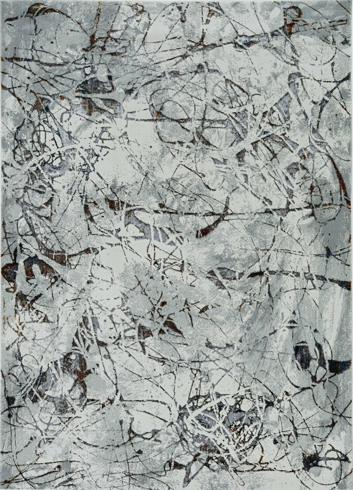 8' X 11' Ivory Gray And Brown Abstract Area Rug