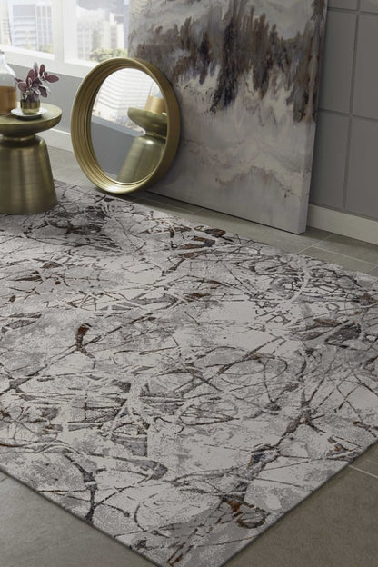 8' X 11' Ivory Gray And Brown Abstract Area Rug