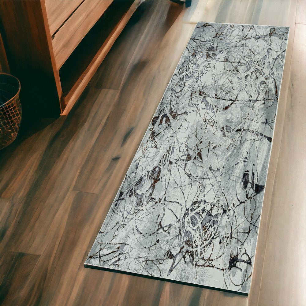 8' X 11' Ivory Gray And Brown Abstract Area Rug