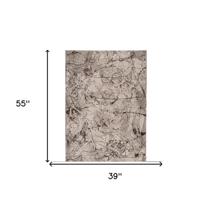8' X 11' Ivory Gray And Brown Abstract Area Rug