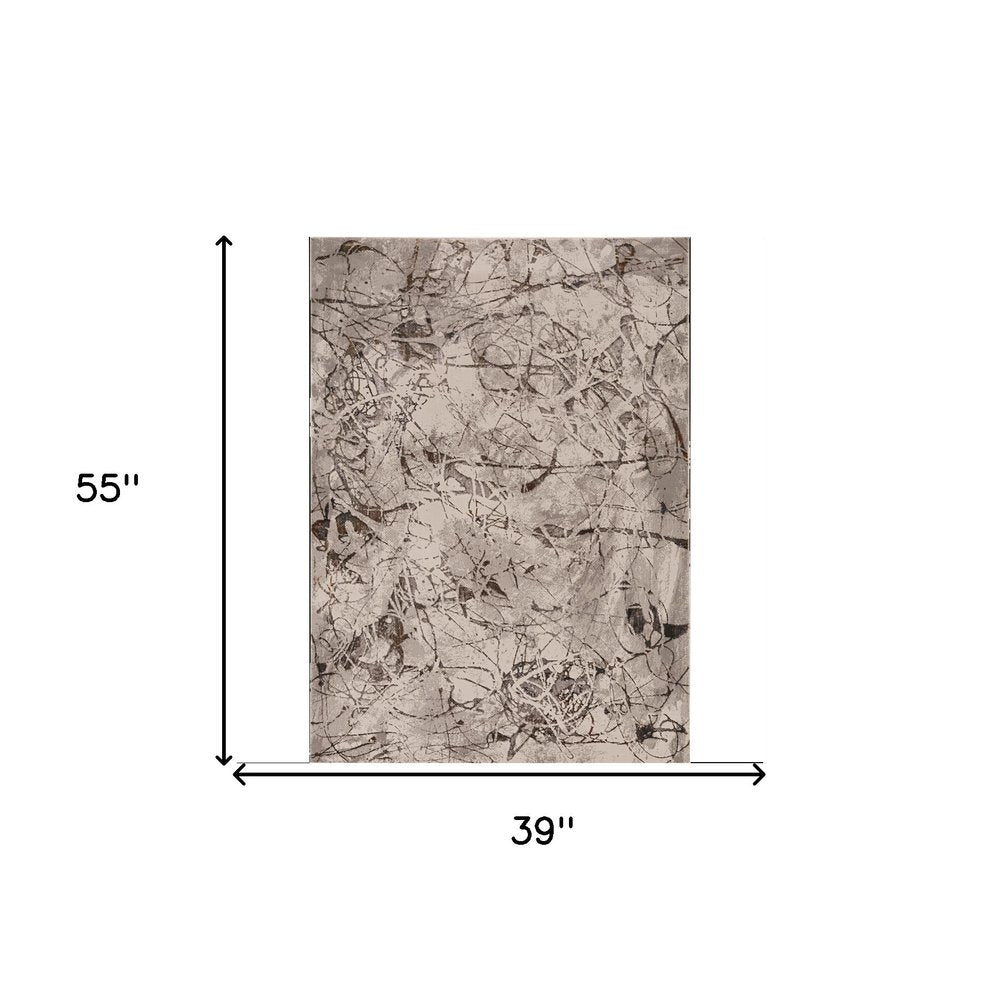 8' X 11' Ivory Gray And Brown Abstract Area Rug