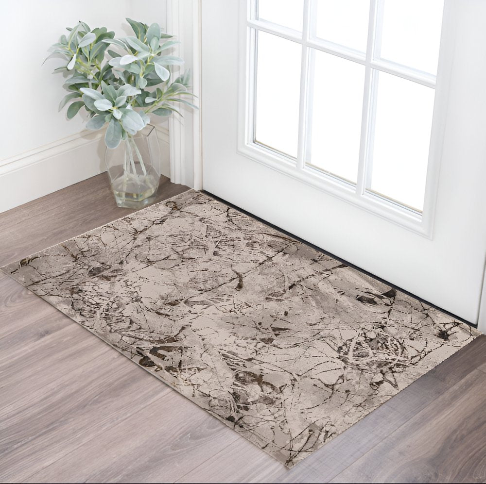 8' X 11' Ivory Gray And Brown Abstract Area Rug