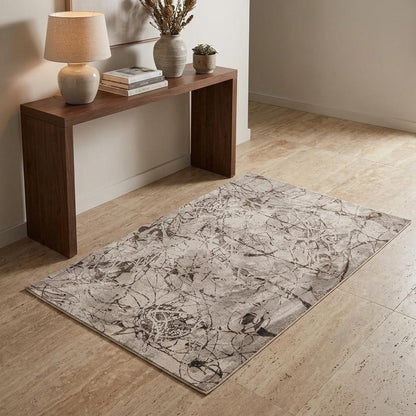 7' Ivory Grey Machine Woven Abstract Vermicular Indoor Runner Rug