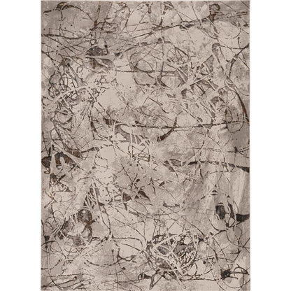 7' Ivory Grey Machine Woven Abstract Vermicular Indoor Runner Rug