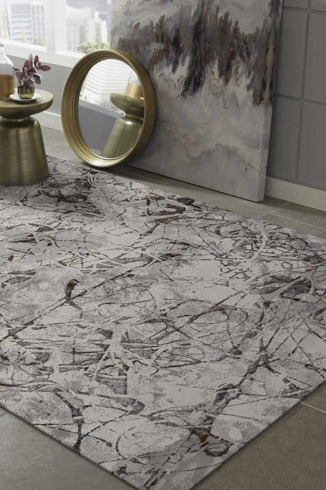 8' X 11' Ivory Gray And Brown Abstract Area Rug