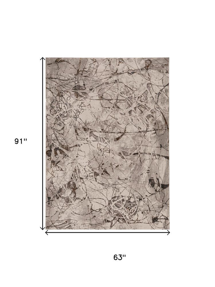 8' X 11' Ivory Gray And Brown Abstract Area Rug