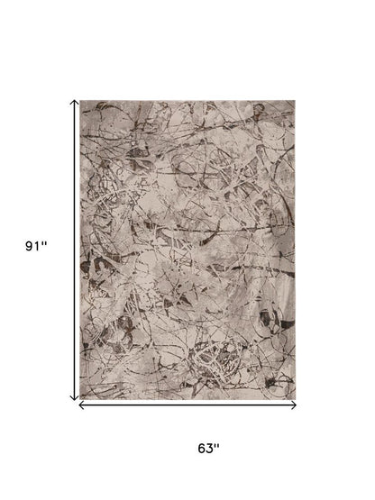7' Ivory Grey Machine Woven Abstract Vermicular Indoor Runner Rug