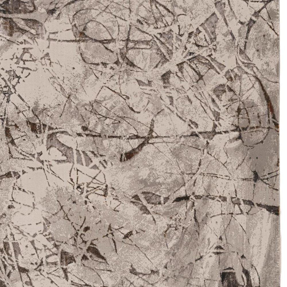 7' Ivory Grey Machine Woven Abstract Vermicular Indoor Runner Rug