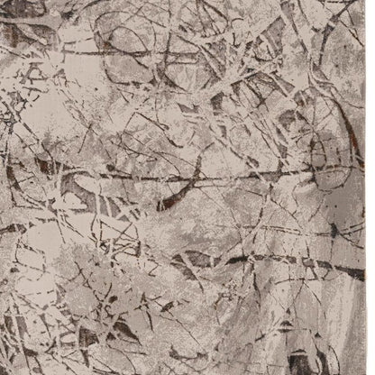 7' Ivory Grey Machine Woven Abstract Vermicular Indoor Runner Rug