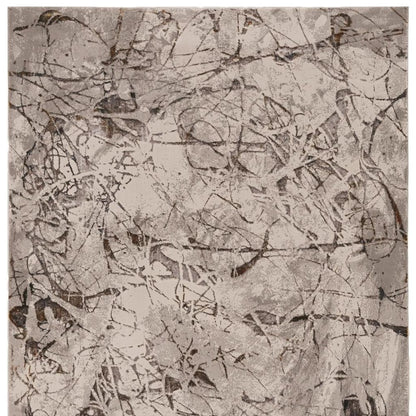 7' Ivory Grey Machine Woven Abstract Vermicular Indoor Runner Rug