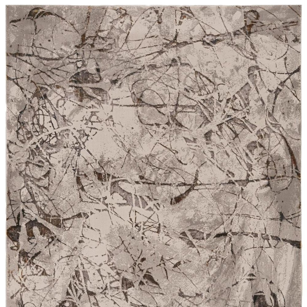 8' X 11' Ivory Gray And Brown Abstract Area Rug