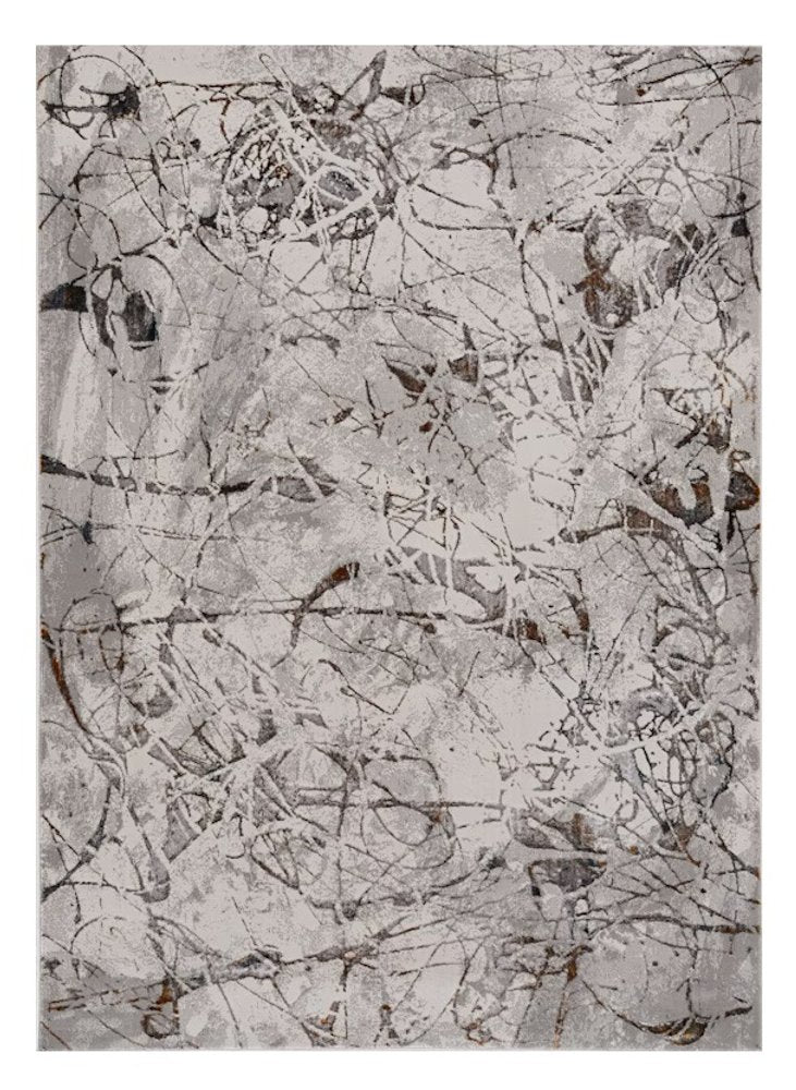 8' X 11' Ivory Gray And Brown Abstract Area Rug
