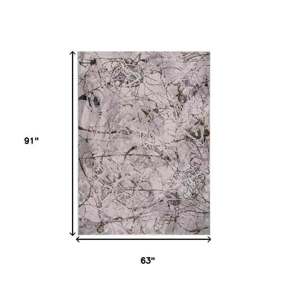 8' X 11' Ivory Gray And Brown Abstract Area Rug