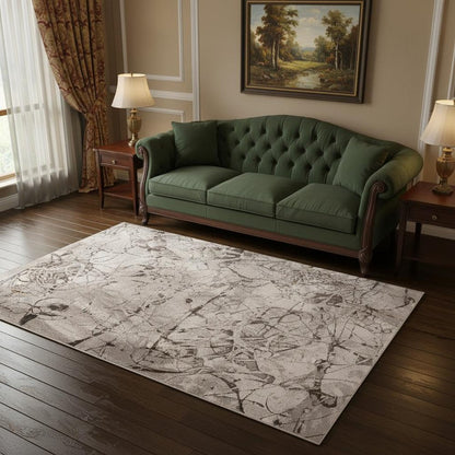 7' Ivory Grey Machine Woven Abstract Vermicular Indoor Runner Rug
