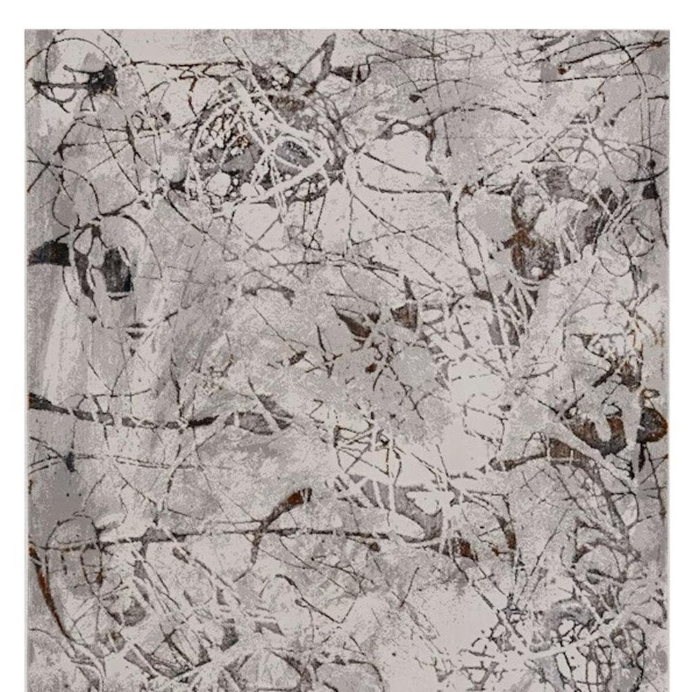 8' X 11' Ivory Gray And Brown Abstract Area Rug