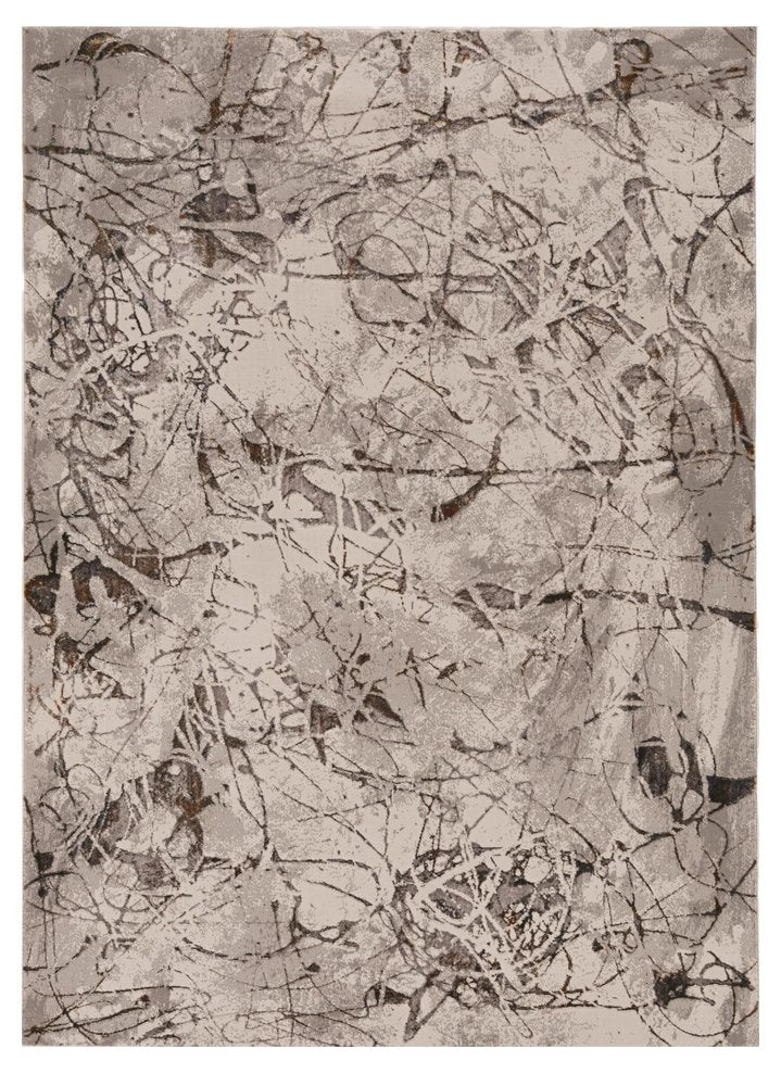 7' Ivory Grey Machine Woven Abstract Vermicular Indoor Runner Rug