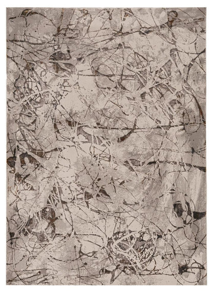 7' Ivory Grey Machine Woven Abstract Vermicular Indoor Runner Rug